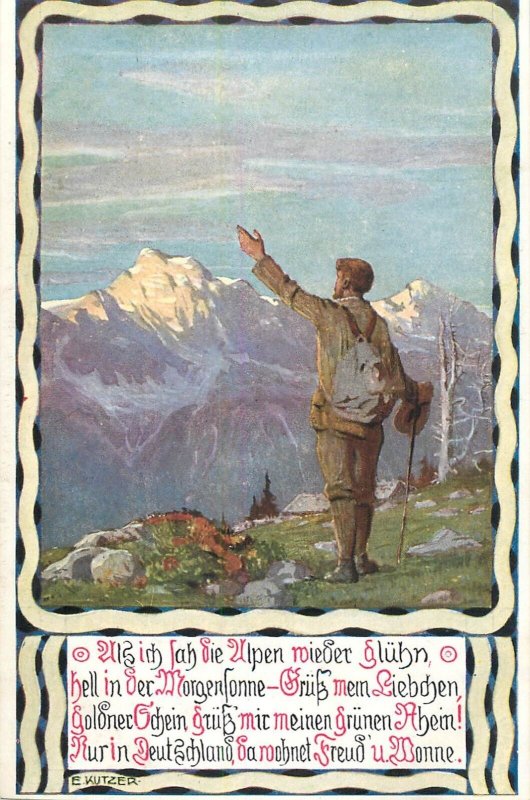 Artist E. Kutzer Austria Alpine scenery alpinism climbing themed postcard
