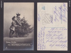WWI Feldpost Christmas postcard 1916 children with tree military mail Germany