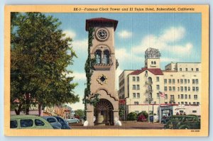 Bakersfield California Postcard Famous Clock Tower El Tejon Hotel c1940 Vintage