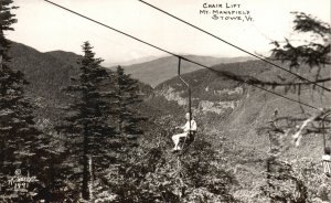 Vintage Postcard Real Photo Chair Lift Mount Mansfield Stowe Vermont VT RPPC