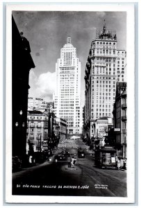 Sao Paulo Brazil Postcard Section of Avenida Sao Joao c1930's Vintage RPPC Photo