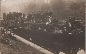 RPPC Postcard Group Men Women Kids on Boats Barges c. 1900s