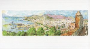 Gibralfaro Fortress Malaga Spain Stunning Sketch Drawing Postcard