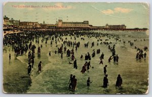 1910's The Crowded Beach Atlantic City New Jersey Beach Bathers Posted Postcard