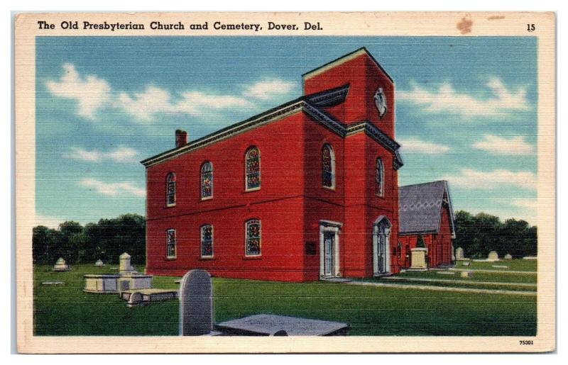 Mid-1900s The Old Presbyterian Church and Cemetery, Dover, DE Postcard