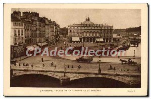 Postcard Old Bayonne Place de la Liberte and Theater