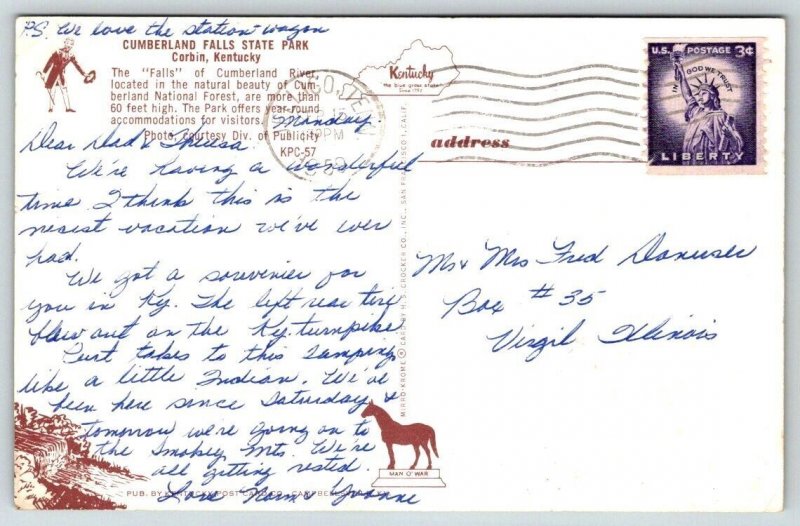 Cumberland Falls State Park - Corbin, Kentucky - 1959 - Postcard