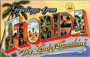 Greetings From FLORIDA Land of Sunshine LARGE Letter Postcard Standard View Card 
