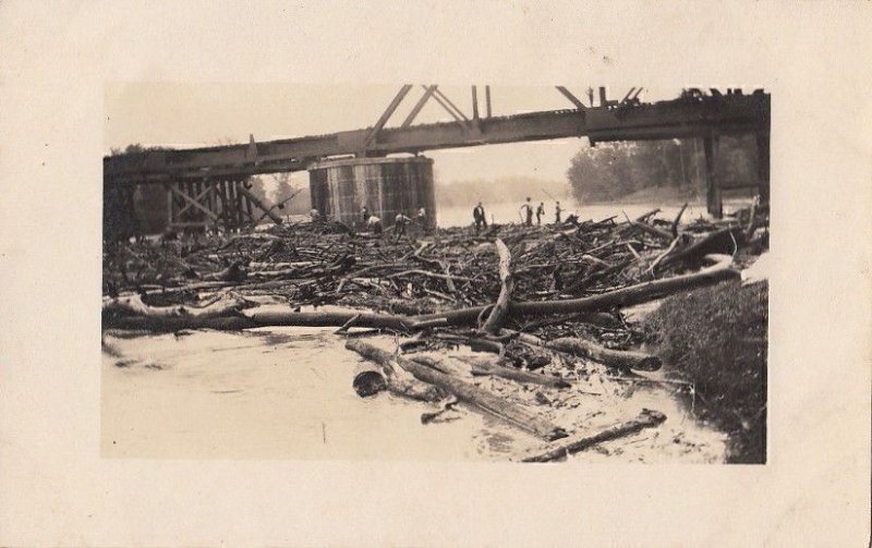 RPPC Postcard Men Working Under Bridge in River c. 1900s