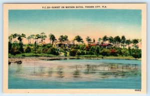 PANAMA CITY, Florida FL ~ Sunset on WATSON BAYOU c1940s Bay County Postcard