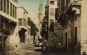 PC CPA EGYPT, RUE AU CAIRE, VINTAGE TINTED REAL PHOTO POSTCARD (b8769)