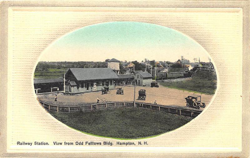 Hampton NH Odd Fellows Bldg. Embossed Railroad Station Train Depot Postcard
