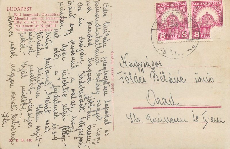 Postcard Hungary Budapest Parliament at nightfall