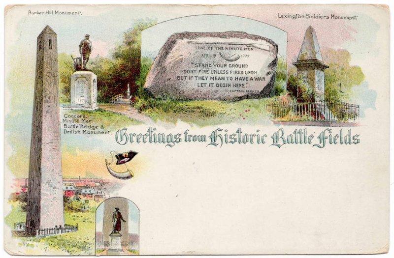 Postcard Views & Greetings from Historic Battlefields in Massachusetts~107129 