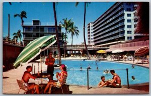 Waikiki Beach Honolulu Hawaii 1950s Postcard Swimming Pool Reef Hotel