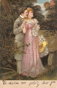 Couple. Romance . Bird Nice old vintgage German PC. embossed