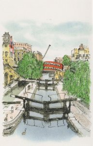 Curved Bus on Camden High Street Lock London Painting Postcard