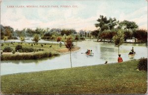 Lake Clara Mineral Palace Park Pueblo CO Colorado Boats c1907 Postcard H51