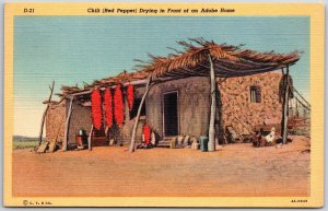 1951 Chili Red Pepper Drying In Front Of An Adobe Home Posted Postcard