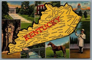 Postcard Kentucky c1944 Map of Kentucky State with Cities Multi View