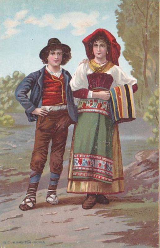 Italy Roma Rome Young Couple In Traditional Costume Richter