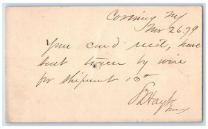 1879 Shipment SJ Hayh Baltimore Maryland MD Corning New York NY Postal Card