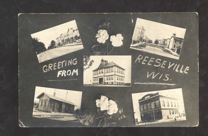 RPPC REESEVILLE WISCONSIN RAILROAD DEPOT MULTI VIEW 1910 REAL PHOTO POSTCARD