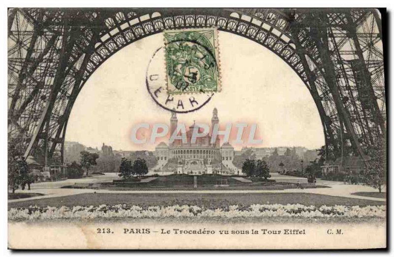 Old Postcard Paris Trocadero Seen Under the Eiffel Tower