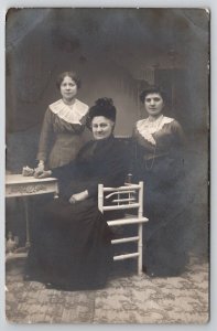 RPPC Lovely Grandmother with Granddaughters Studio Portrait Belgium Postcard J30