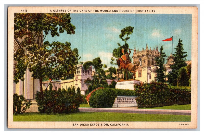 Postcard CA Cafe Of The World San Diego Exposition California House Hospitality 