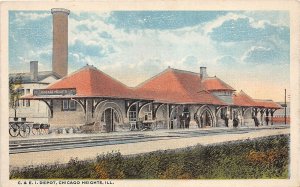 J44/ Chicago Heights Illinois Postcard c1910 C&EI Railroad Depot Station 153