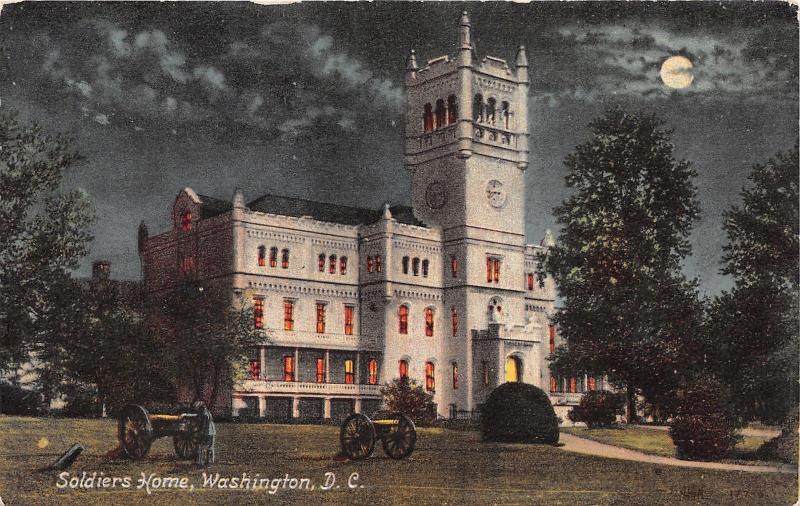 Washington D C~Soldiers Home @ Night~Lights on in Romanesque Style Building~1910