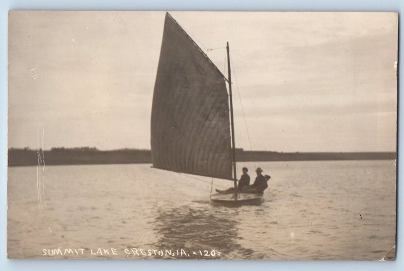 Creston Iowa IA Postcard RPPC Photo Summit Lake Sailboat 1909 Antique Posted