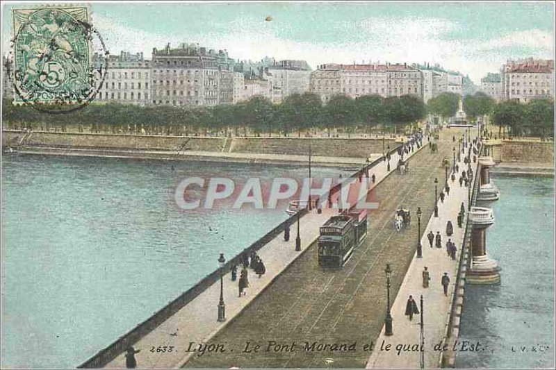 Old Postcard Lyon Morand bridge and dock eastern Tramway