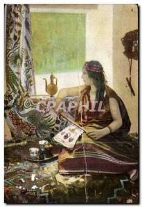 Algeria Old Postcard Scenes and Types Arab woman in his interior