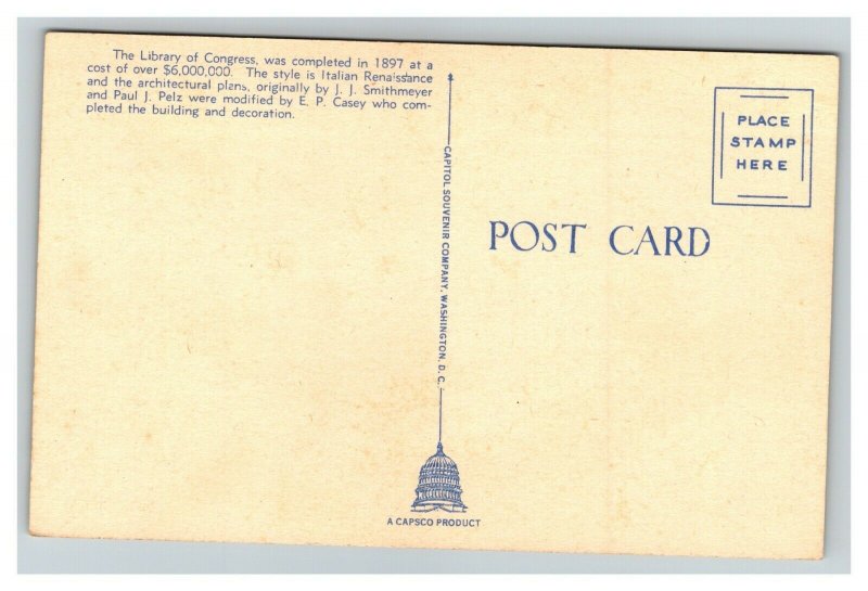 Vintage 1940's Postcard Panoramic View of the Library of Congress Washington DC