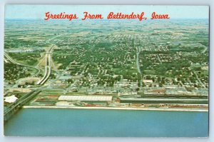 Bettendorf Iowa IA Postcard Greetings Quad Cities An Aerial View c1960s Vintage