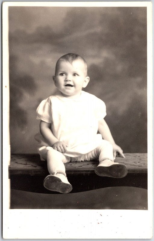 Infant Photograph Cute Little Baby Girl Sitting Cute Smile Real Photo Postcard