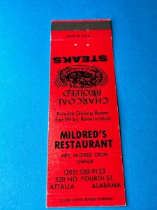 Vintage Matchbook Cover Mildred's Restaurant Attalla, Alabama MB155