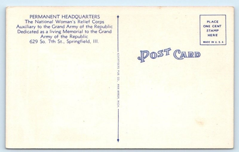 The National Women's Relief Corps SPRINGFIELD Illinois Linen Postcard