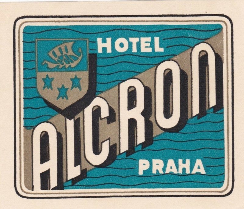 Czechoslovakia Praha Hotel Alcron Vintage Luggage Label sk4305