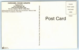 Dentzel Carousel Giraffe Meridan MS Mississippi Postcard