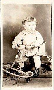 RPPC Cute Baby in Antique Walker Black Patent Leather Shoes c1920s Postcard U8