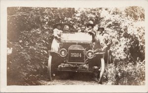 Old Automobile and People Early Car Unknown Location RPPC Postcard E80