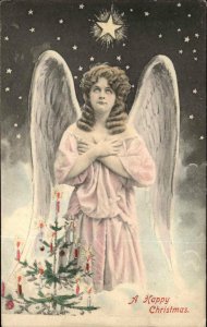 CHRISTMAS Pretty Angel w Star and Christmas Tree ANGELS c1910 Postcard