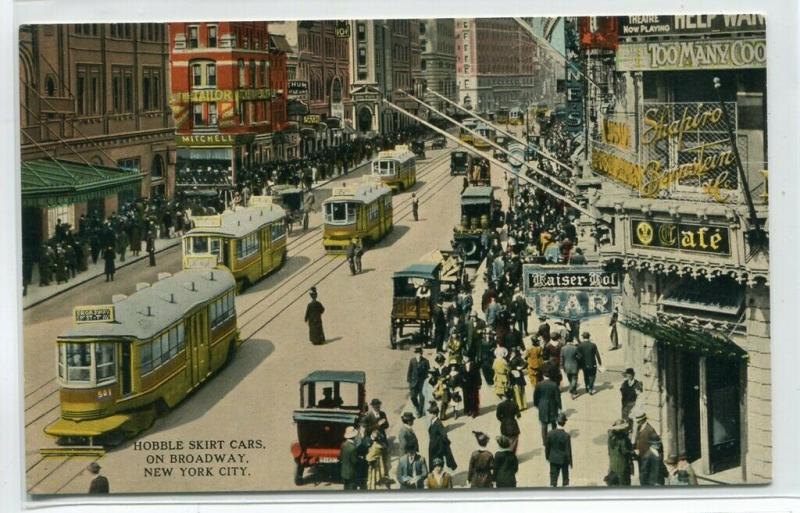 Hobble Skirt Streetcars Trams Broadway New York City NY 1914c postcard