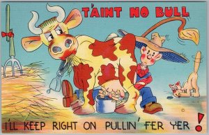 Vintage Linen Postcard 'T'aint No Bull' Cowboy Humor by Asheville Post Card H81