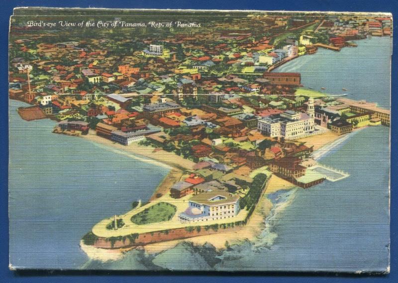 Republic of Panama Canal postcard folder foldout 1940s linen