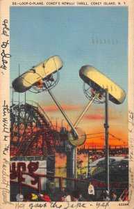 Coney Island New York Loop-o-Plane Amusement Park Ride Vintage Postcard AA25326