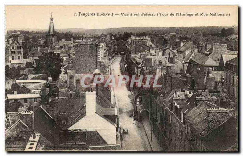 Old Postcard Fougeres Vue theft & # 39oiseau Tower & # 39horloge and rue Nati...